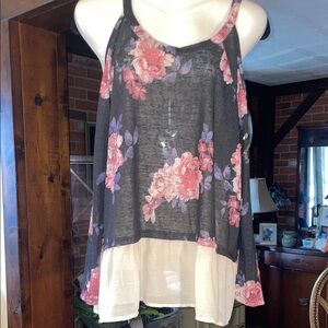 About A Girl Floral cold shoulder, Blouse- Black and Pink
